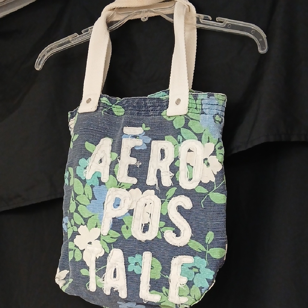 Aeropostale Blue and Green Floral Tote Bag